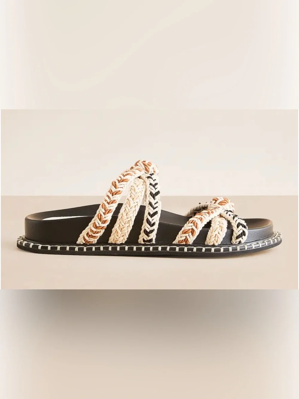 Oasis Society Braided Double-Strap Slide Sandals in Black, Cream & Tan - Picture 1 of 6